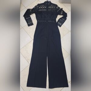 Corchet  Large Tall Black Lace Crochet Jumpsuit NWT date night party long sleeve